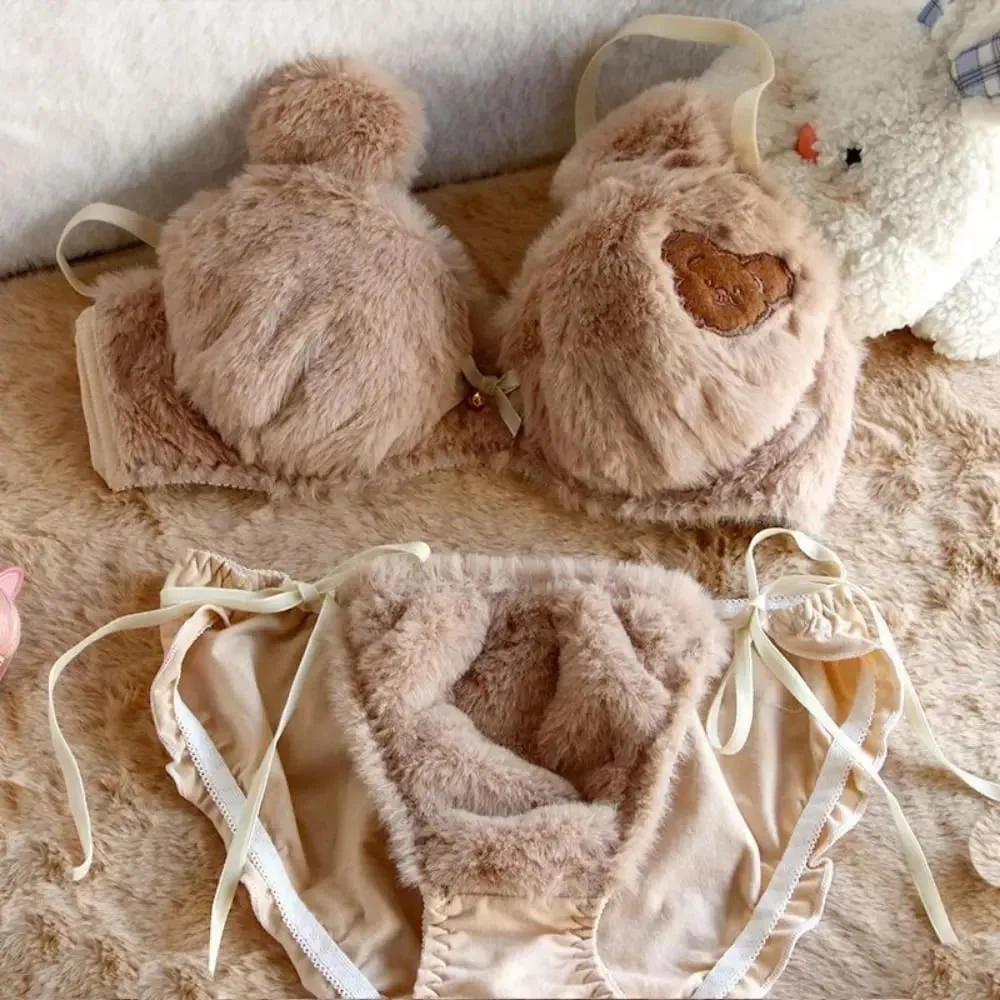 Cute Women Lingerie Set No Steel Ring Soft Winter Bra & Brief Sets Cartoon Bear Women Lingerie Winter — image 2