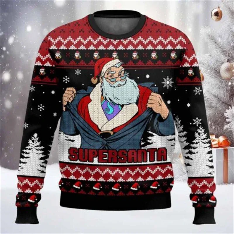 Fashion Santa Claus Graphic Ugly Christmas Sweatshirt For Men Casual Autumn Winter 3D Printed Sweater Loose Breathable Pullovers — image 11
