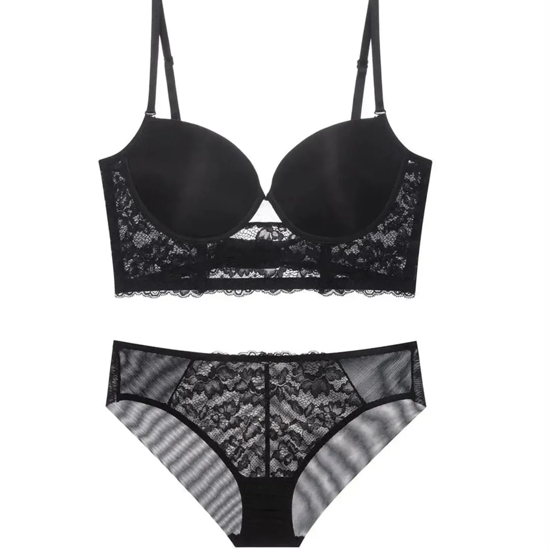 Women Sexy Lace Bra Set Elegant Thin Padded Push Up Lingerie Ladies Underwear Daily Casual Bra and Panty Set