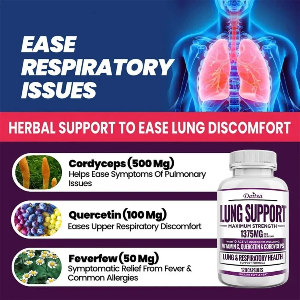 Lung Support Supplement for Lung Cleanse & Detox with Quercetin Bromelain Vitamin C & Cordyceps for Lung Respiratory Support — image 2