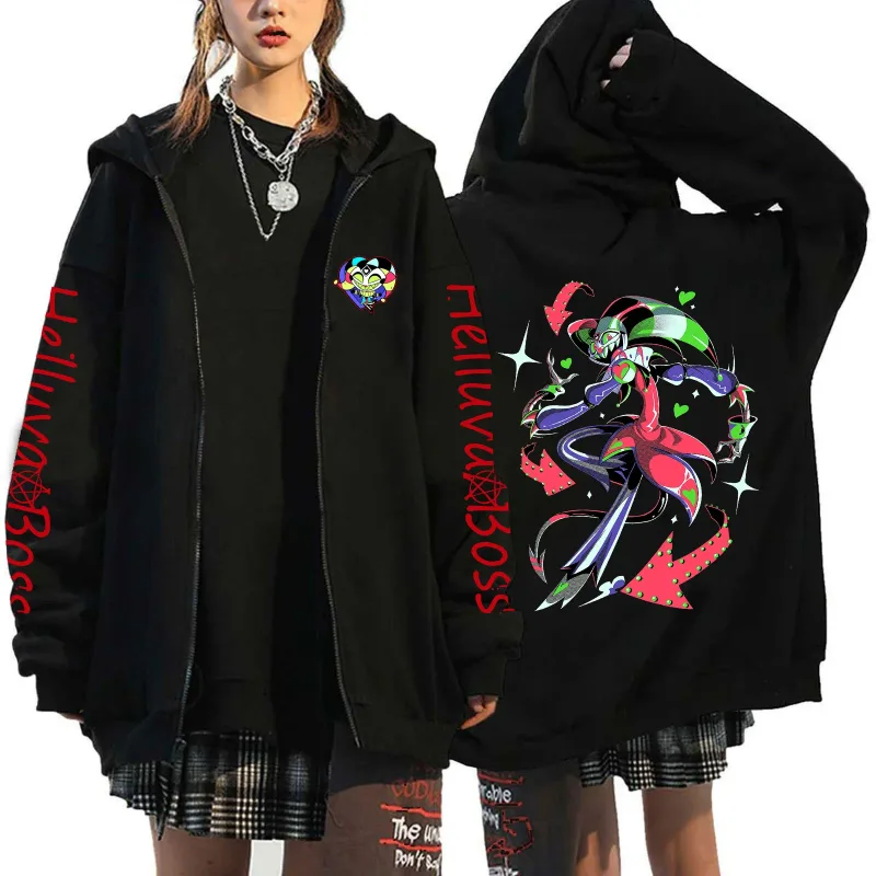 Helluva Boss Print Hooded Zipper Lalaki Babae Kaswal Fashion Taglagas Taglamig Warm Vintage Long Sleeve Tops Fleece Zip-Up Sweatshirt — image 9