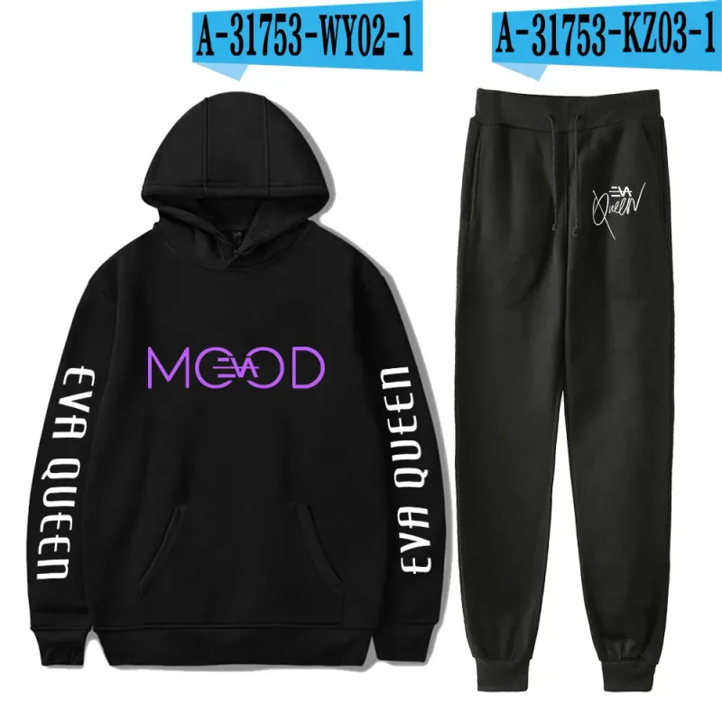 Hip Hop Bekväm Eva Queen Print Sweatshirt Träningsbyxor Kostym Huvtröjor+ Byxor Kostym Pojkar/Flickor 2-delat set Kläder — image 1