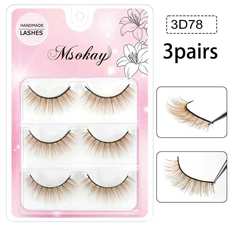 3 Pairs Rainbow Colored Eyelashes Brown Cosplay False Eyelashes Blonde Makeup Eye Lashes Colorful Blue Halloween Vegan Cilias — image 12
