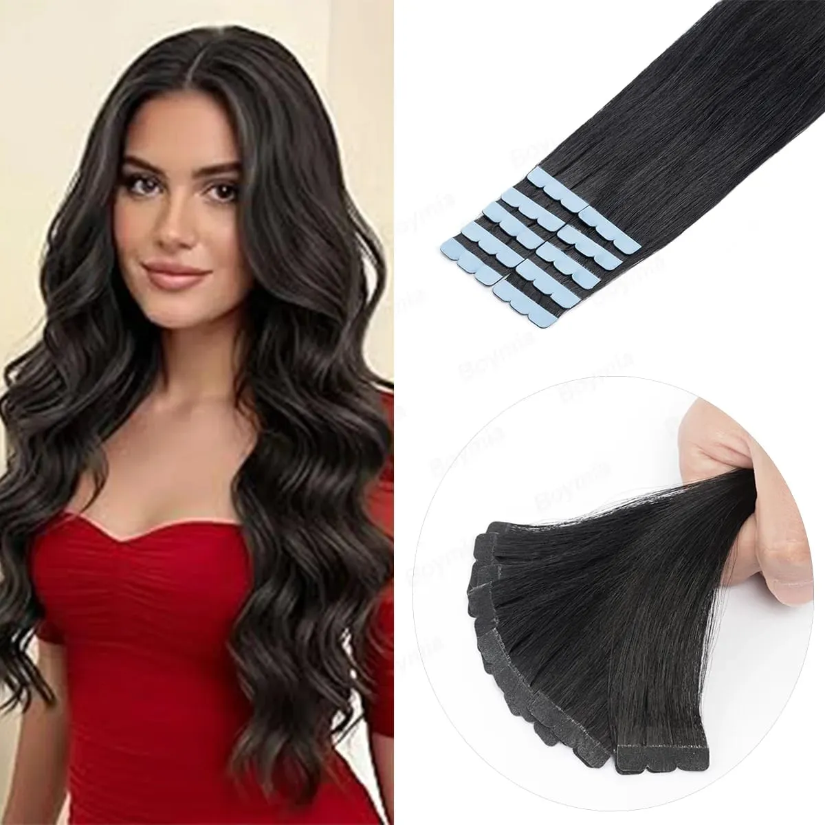 Human Hair Mini Tape In Extensions Skin Weft Machine Remy Natural Tape In 10pcs For Side Tape On Hair 12-24 Inch