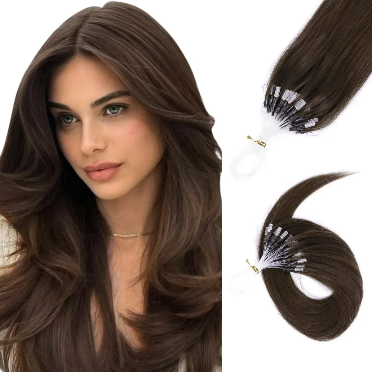 Micro Loop Human Hair Extensions Easy Install At Home Micro Beads Hair Extensions Blonde Brown Black Straight 30g/pack