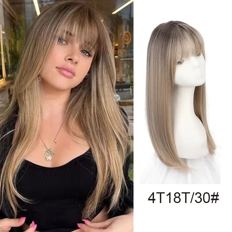 Synthetic Hair Woman Topper Clip In With Bangs Hairpiece Hair Extension Thin Breathable Blonde Toppers Hair Women Wig Fake Hair — image 10