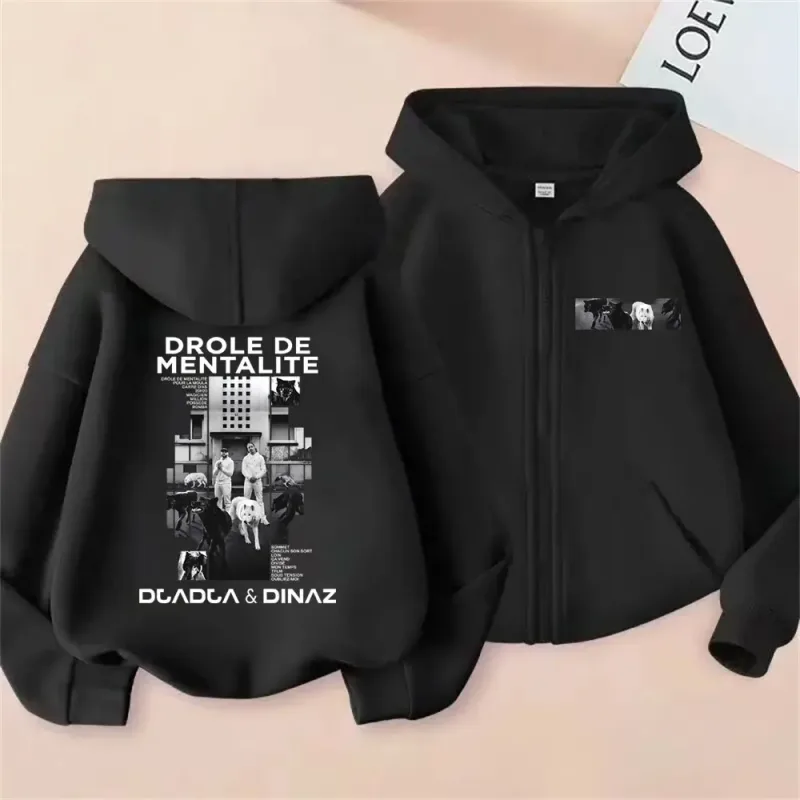 Rapper Djadja & Dinaz Drôle De Mentalité Album Zipper Hoodie Men Women Fashion Vintage Hoodies Male Casual Zip Up Jacket Coat — image 1