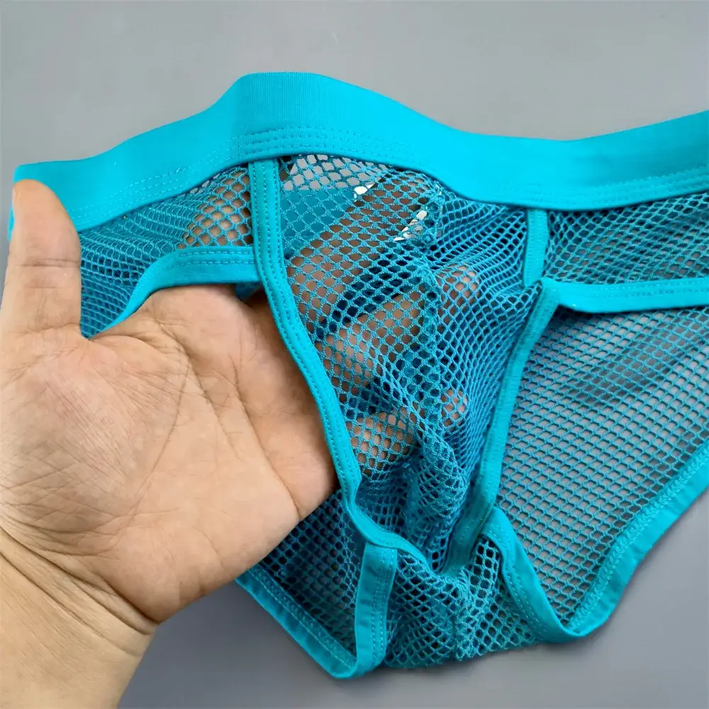 Cuecas masculinas de malha vazada com bolsa em U, cintura baixa, cuecas de biquíni transparentes, calcinhas respiráveis, tamanho grande — image 9