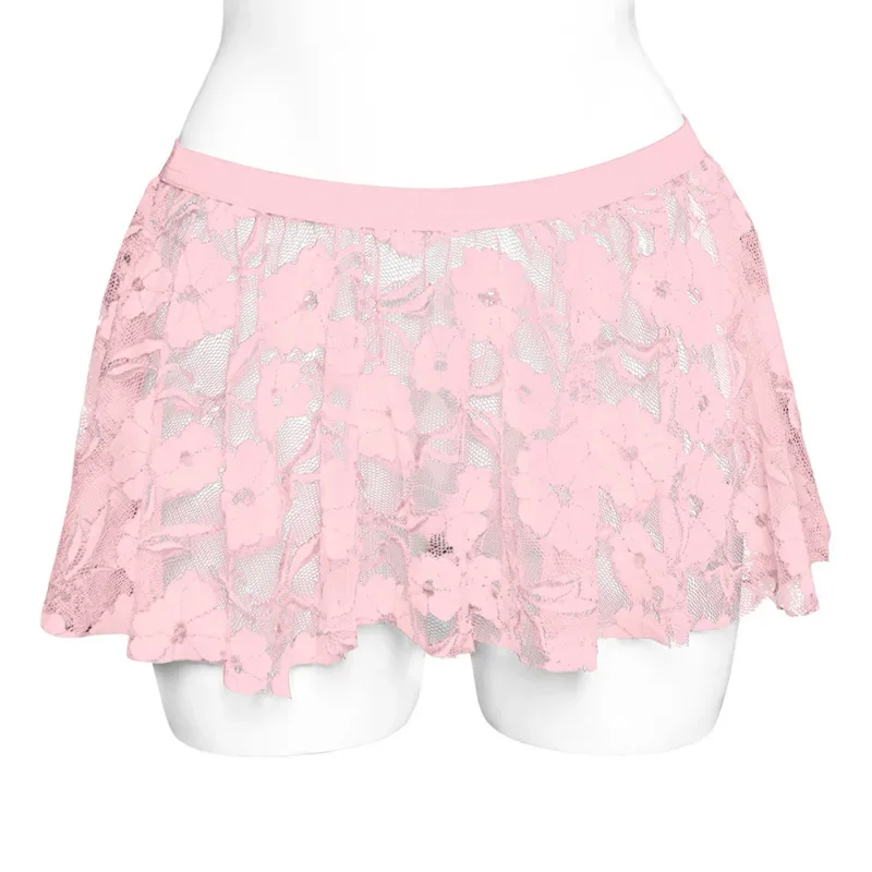 Men Solid Lace Skirt Mesh See Through For Lingerie Low For Rise Pleated Skirts Floral Pattern See‑through Male Daily Bottom — image 16
