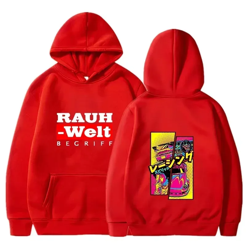 Felpa con cappuccio Rauh Welt Car Widebody Tuning JDM Racing Pop Art Comic Estetica Felpa casual oversize nera a maniche lunghe