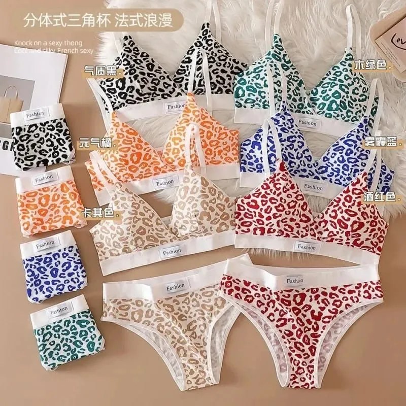 Summer New Women's Leopard Print Traceless and Steel Rim Bra Adjustable Shoulder Strap Back Women's Underwear Set — image 2