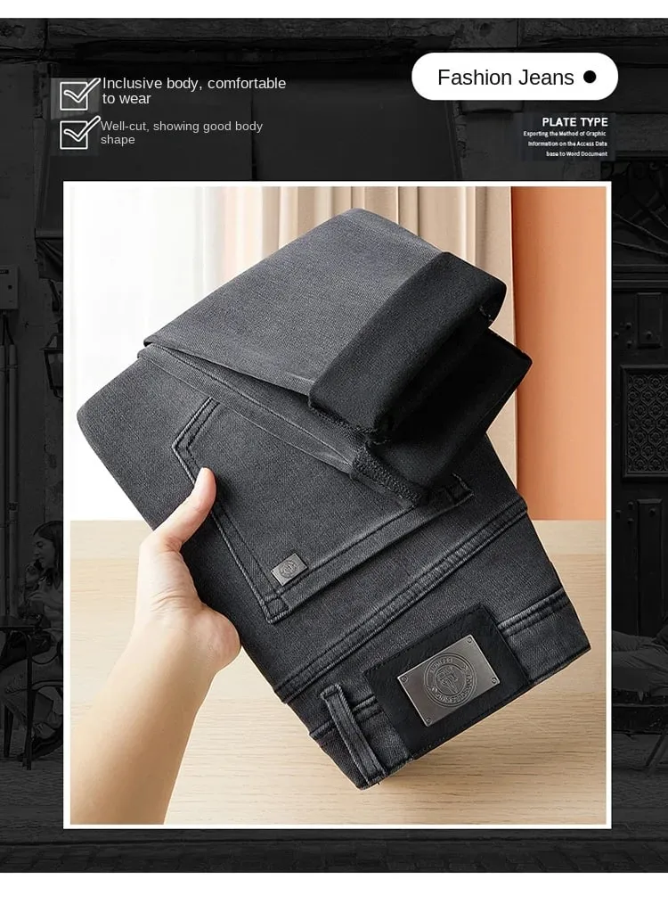 Jeans Abu-abu Mewah Ringan untuk Pria 2024 Musim Gugur dan Musim Dingin Kesederhanaan Modis Semua Pertandingan Slim-Fit Celana Panjang Kasual High-End — image 8