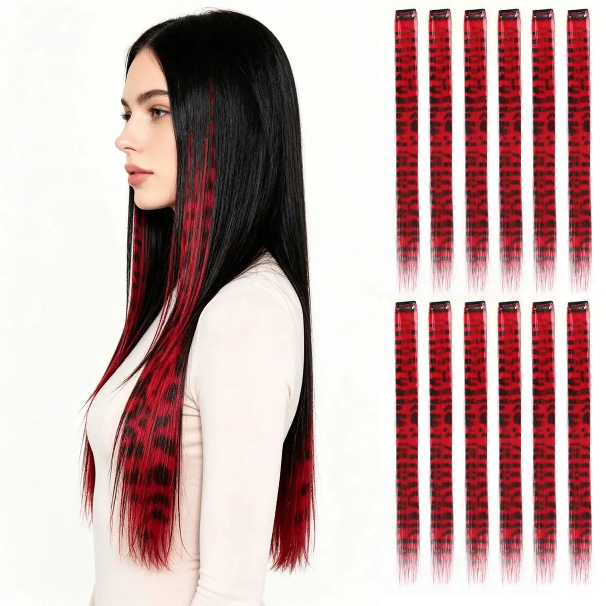 Synthetic clip in colorful striped hair Clip in feather hair extensions 18inch for women ladies daily party holiday
