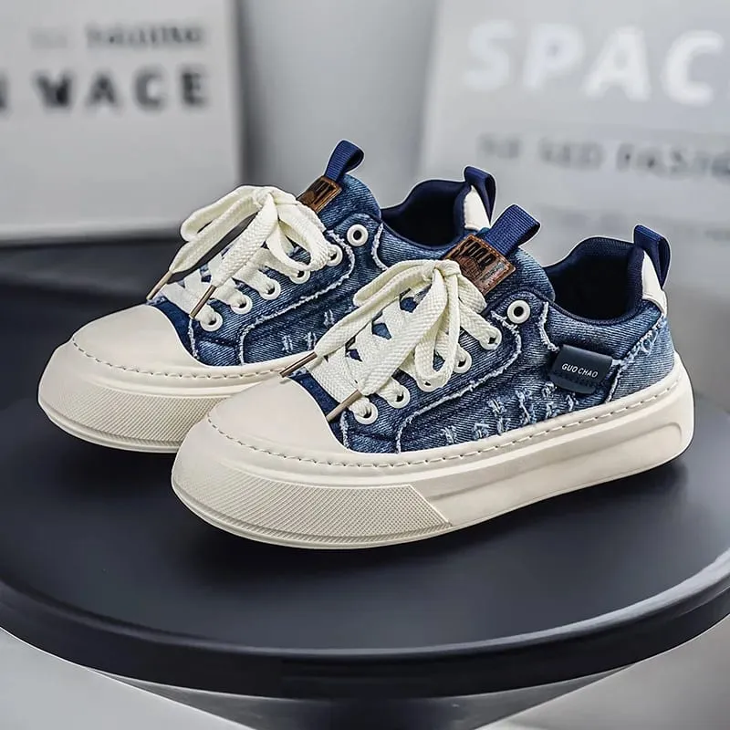 2026 New Thick Soled Non-slip Breathable Casual Low Top Canvas Board Shoes for Men's Versatile Trend Height Increase Sneakers