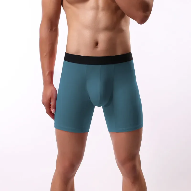 Boxers masculinos casuais esportes estendidos algodão roupa interior resistente ao desgaste troncos u convexo bolsa cuecas boxershorts lingerie