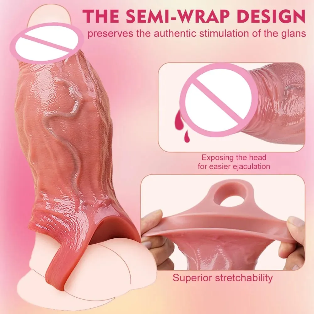 Silicone Large Dildo Reusable Penis Sleeve Open-ended Design with Dick Enlarger Silicone Male Masturbator Sex Toys for Men 18+ — image 2