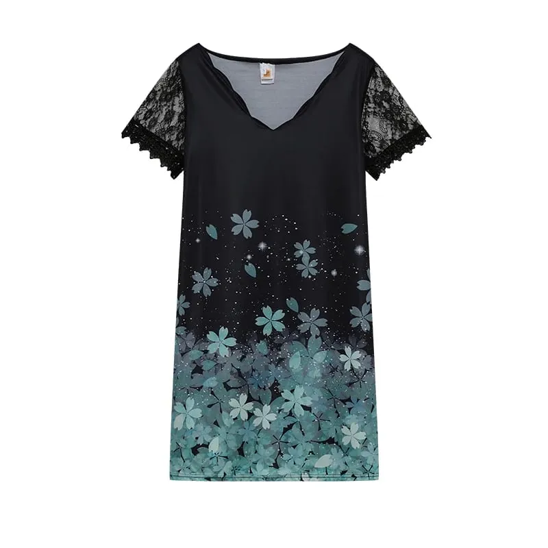 2026 New Women's New Positioning Printing Wave V-neck Lace Short-sleeved Dress — image 3