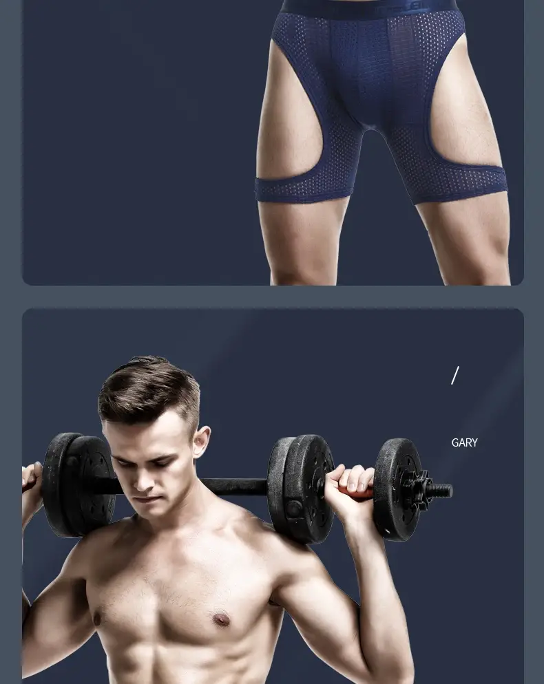 Roupa interior esportiva masculina de fitness gelo seda fina treinamento secagem rápida corrida estendida anti-desgaste perna não vestindo cuecas boxer — image 17