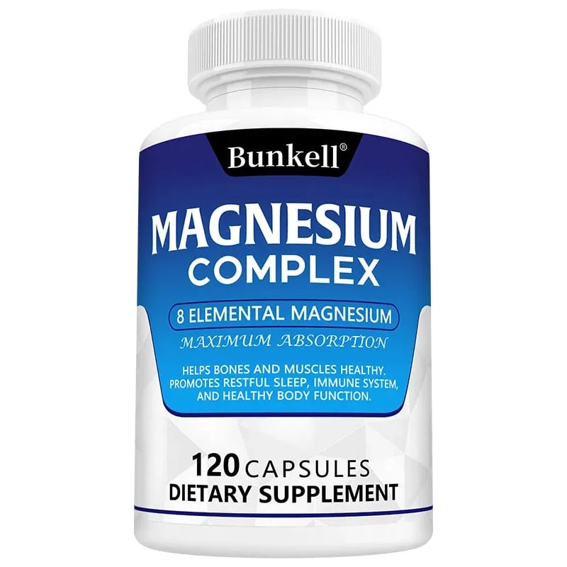 Complexo de magnésio 120 cápsulas - suplemento de saúde óssea, muscular e cardíaca, suporte para sono, relaxamento muscular, estresse e alívio de ansiedade