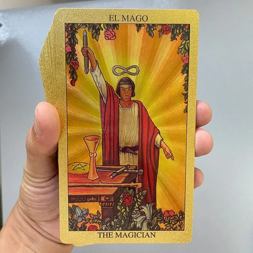 Golden Foil Tarot Cards Game Spanish English Bilingual Divination Deck with Guide Prophecy Oracle Reading Set for Beginners — image 3