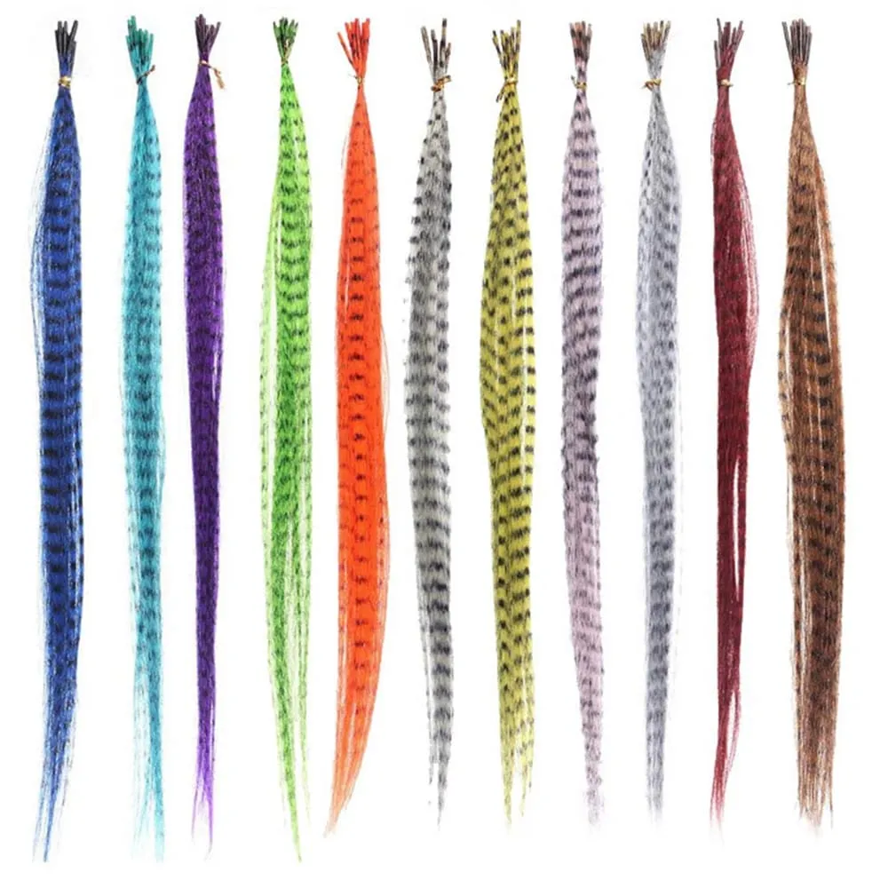 Synthetic Colored I-Tip Faux Feather Hair Extensions 16" 10 Strands/Pack Women's Heat Resistant Fiber Wig Accessories — image 4