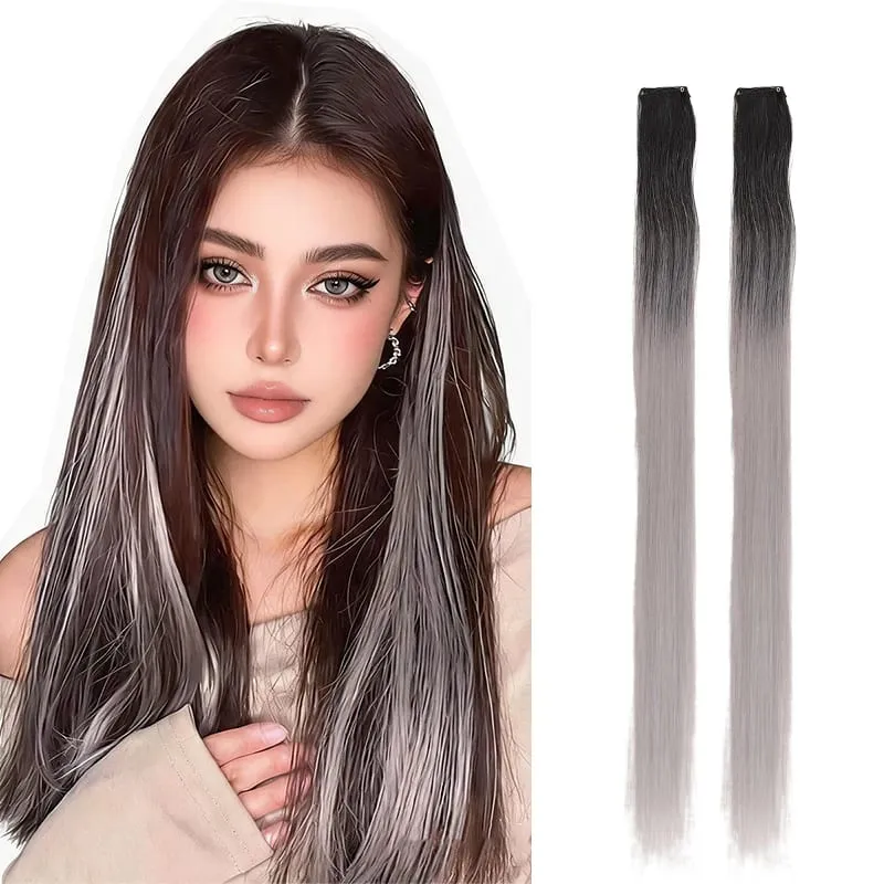 2Pcs Pack Two-Tone Ombre Highlight Clip in Wig Straight Hair Piece Synthetic Fiber Comb for Daily Party Look — image 10