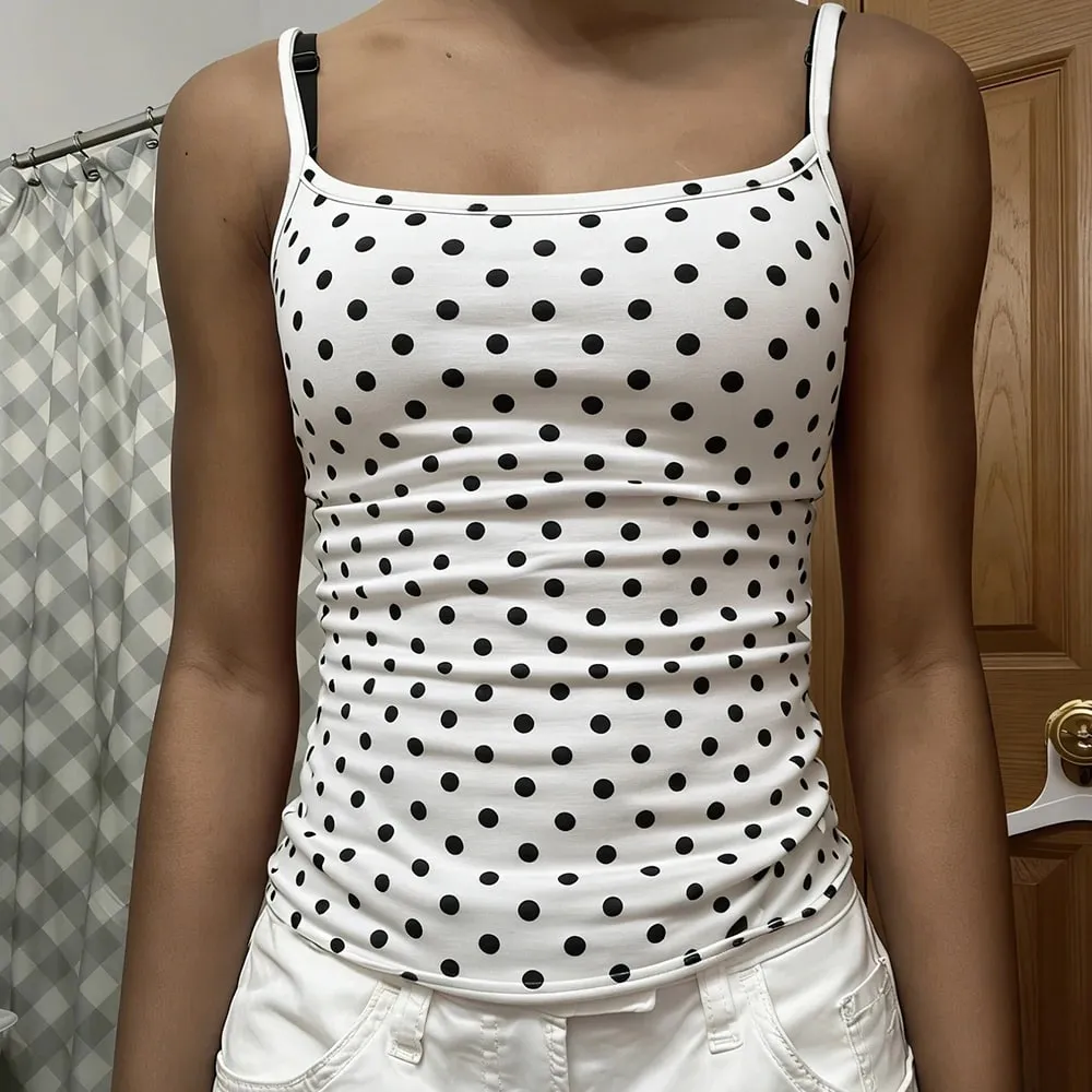 Sexy Polka Dot Tanks Tops for Women Vintage Cute Summer Y2K Coquette Square Neck Camisole Slim Fit Going Out Vests Camis — image 10