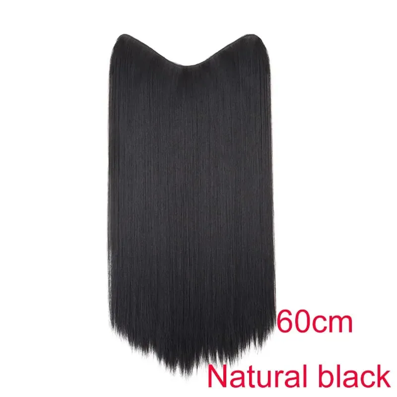 Synthetic 24Inch Long Straight One Piece Hair Extension 4 Clips V-shaped Hairstyle Black Brown Hairpiece for Women Daily Use — image 9