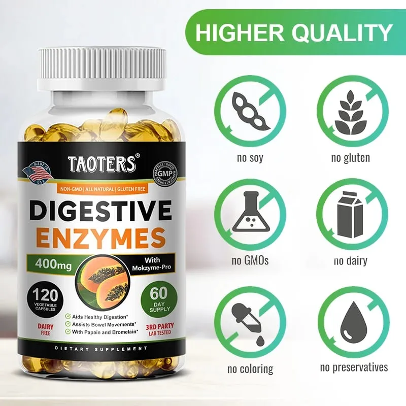 Suplemento de enzimas digestivas Cápsulas de enzimas digestivas para adultos, suporte benéfico do sistema imunológico para bactérias e digestão saudável