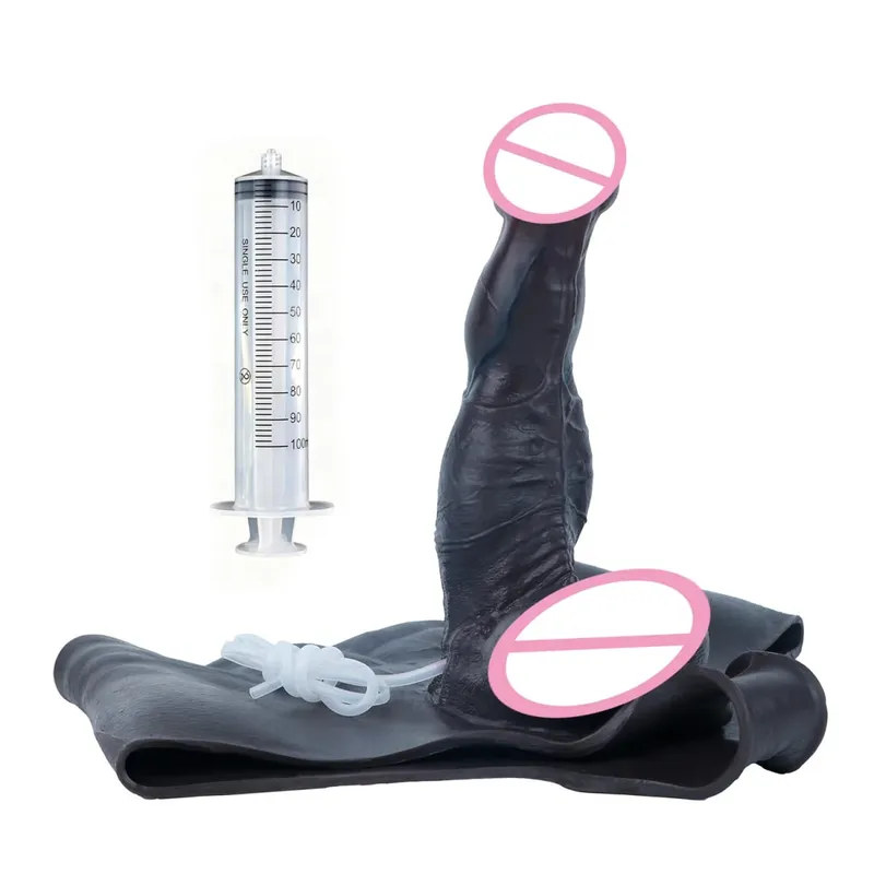 Black Nude Strapon Malaking Makatotohanang Ejaculation Dildo Silicone Squirting Panties Na May Simulated Solid Penis Sex Toy Para sa mga Babae — image 53