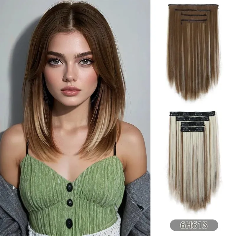 14Inch Synthetic 4Pcs/set Clips in Hair Extensions Straight Hairstyle Brown Blonde Hairpieces Heat Resistant Hair For Women — image 11