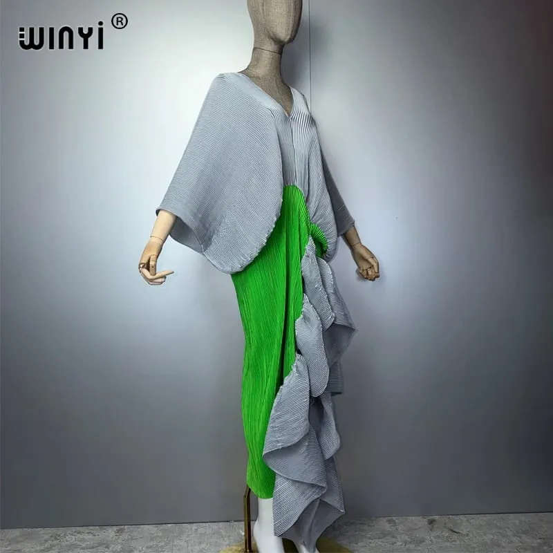 Ny veckad tunn klänning med hög gaffel för dammode strandtäckande muslimska Kaftan Abaya Dubai lyx lång aftonklänning — image 4