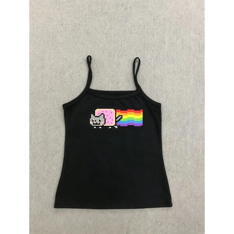 European American Y2K New Summer Cool Vibrant Hot Girl Tank Top Cartoon Pigment Print Sleeveless Casual Cami Top For Ladies — image 2