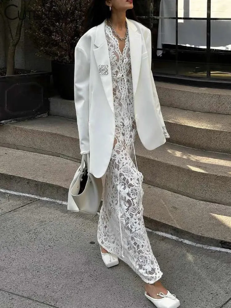 Cutenew Kant Sheer Vrouwen Maxi Jurk Sexy Solid Fashion Lange Mouw O-hals Bandage Schede Vestidos Vrouwelijke Prachtige Nightout Gewaad — image 5