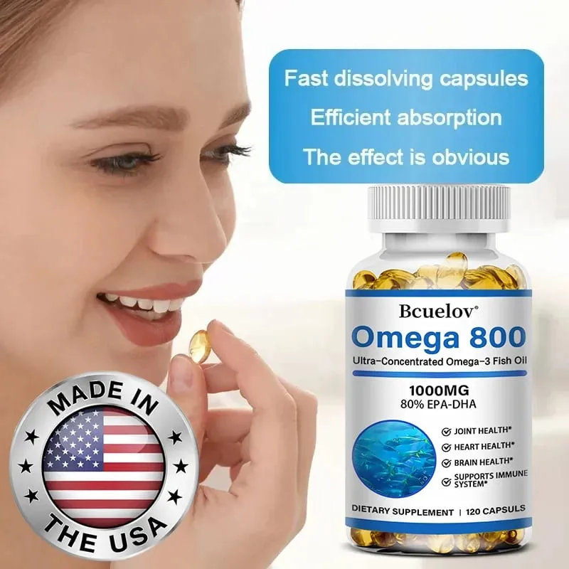 Bcuelov óleo de peixe ômega 3 suplementos 1000 mg cápsulas moles óleo de peixe ômega 3 para suporte saudável do coração e cérebro 30/60/120 cápsulas — image 2