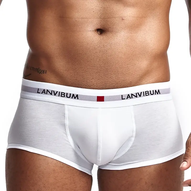 Roupa íntima masculina jovem em U levantada cintura baixa algodão quadrilátero calças cor sólida shorts masculinos grandes — image 9