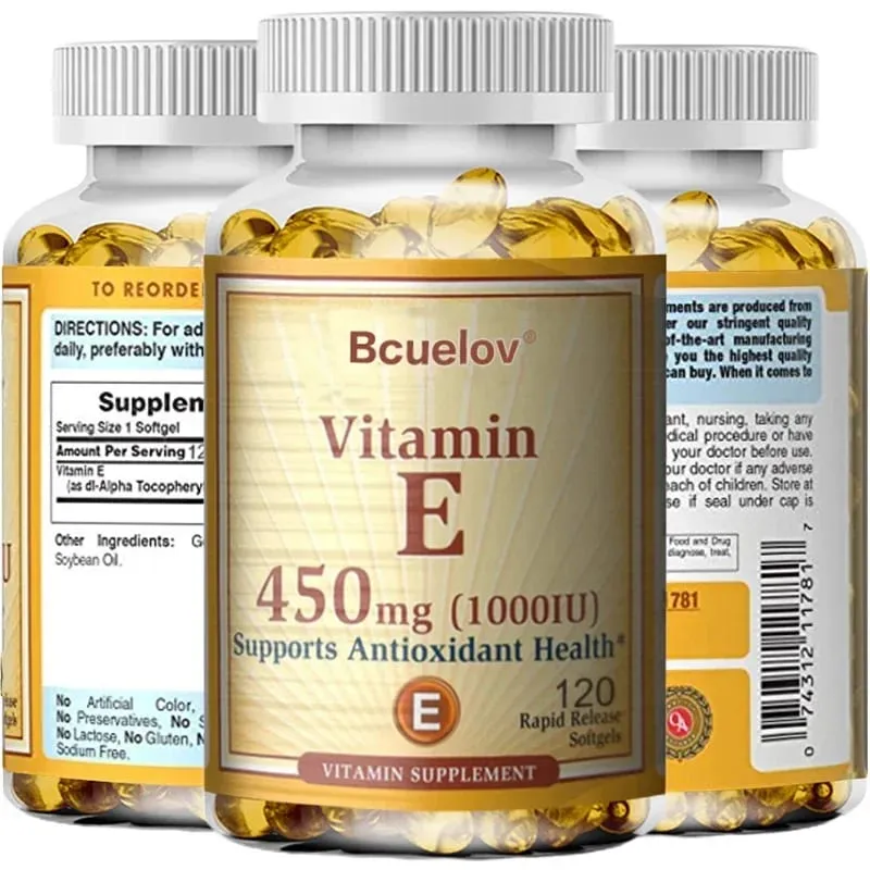Bcuelov Vitamin E 450MG (1000 IU) Mixed Sinusuportahan ang Immune System at Skin Nutrition - Natural Antioxidant - Gluten at Dairy Free — image 2