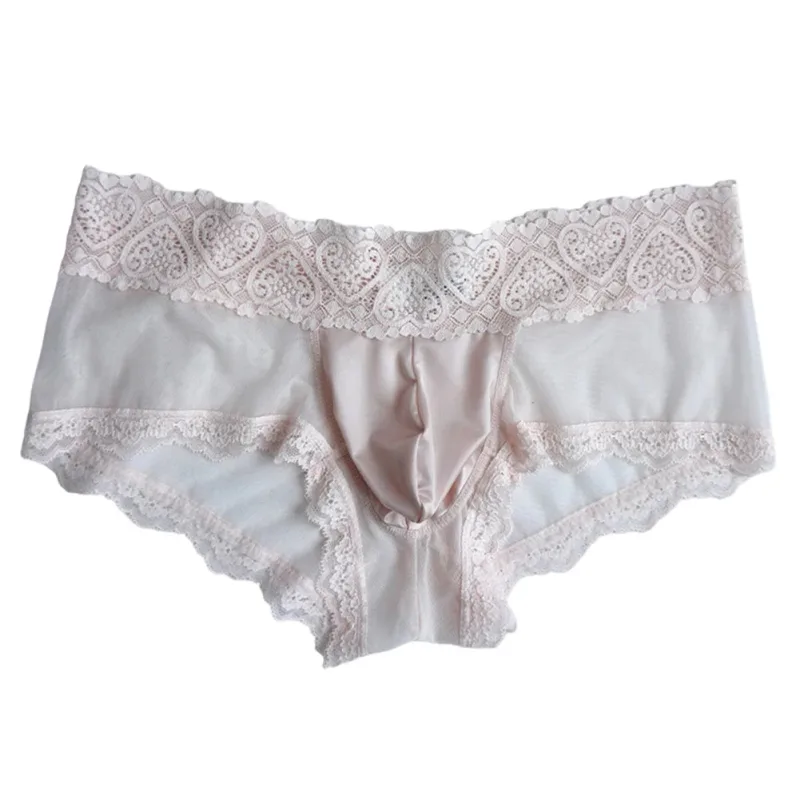 Panlalaking Ice Silk Lace Trim Manipis na Seamless Brief Makintab na 3D Pouch Magaan na Panloob na Panty Kumportable Araw-araw na Lingerie
