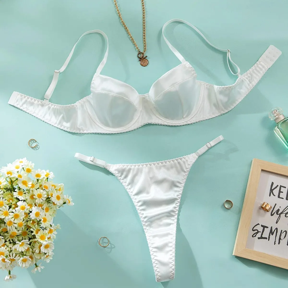 2 Pcs Sexy Bra Set Women Underwear Underwire Push Up Satin Patchwork Bras and Thongs Suits Attractive Bilizna Intimate Set — image 7