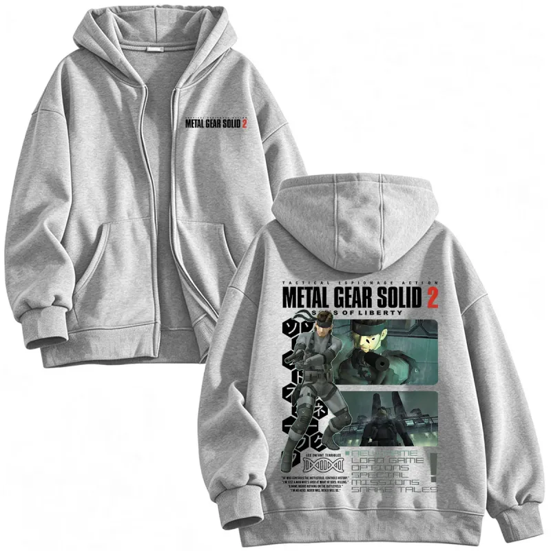 Metal Gear Solid 2 Sons of Liberty MGS2 Solid Snake Game Dragkedja Hoodies Herr Dam Fleece Zip Up Huvtröjor Jackor Kappor — image 5