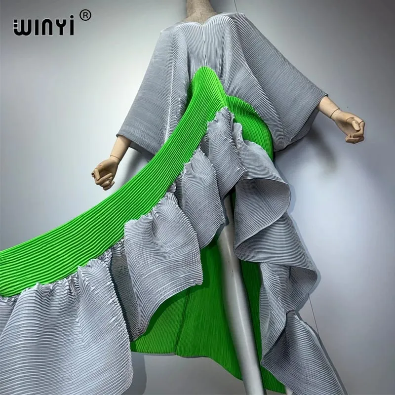 Ny veckad tunn klänning med hög gaffel för dammode strandtäckande muslimska Kaftan Abaya Dubai lyx lång aftonklänning — image 2