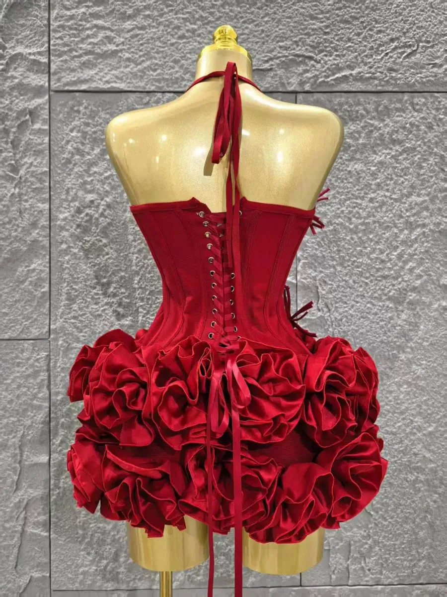 Elegant Skinny Luxury Birthday Party Red Black Bandage Outfit Women Sexy Halter Prom Gown Celebrity Club Two Piece Set Cocktail — image 4