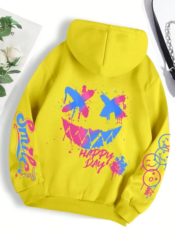 Novo outono masculino personalizado rosto sorridente impressão confortável respirável moletom com capuz ao ar livre moda de rua com capuz sweatshi — image 13