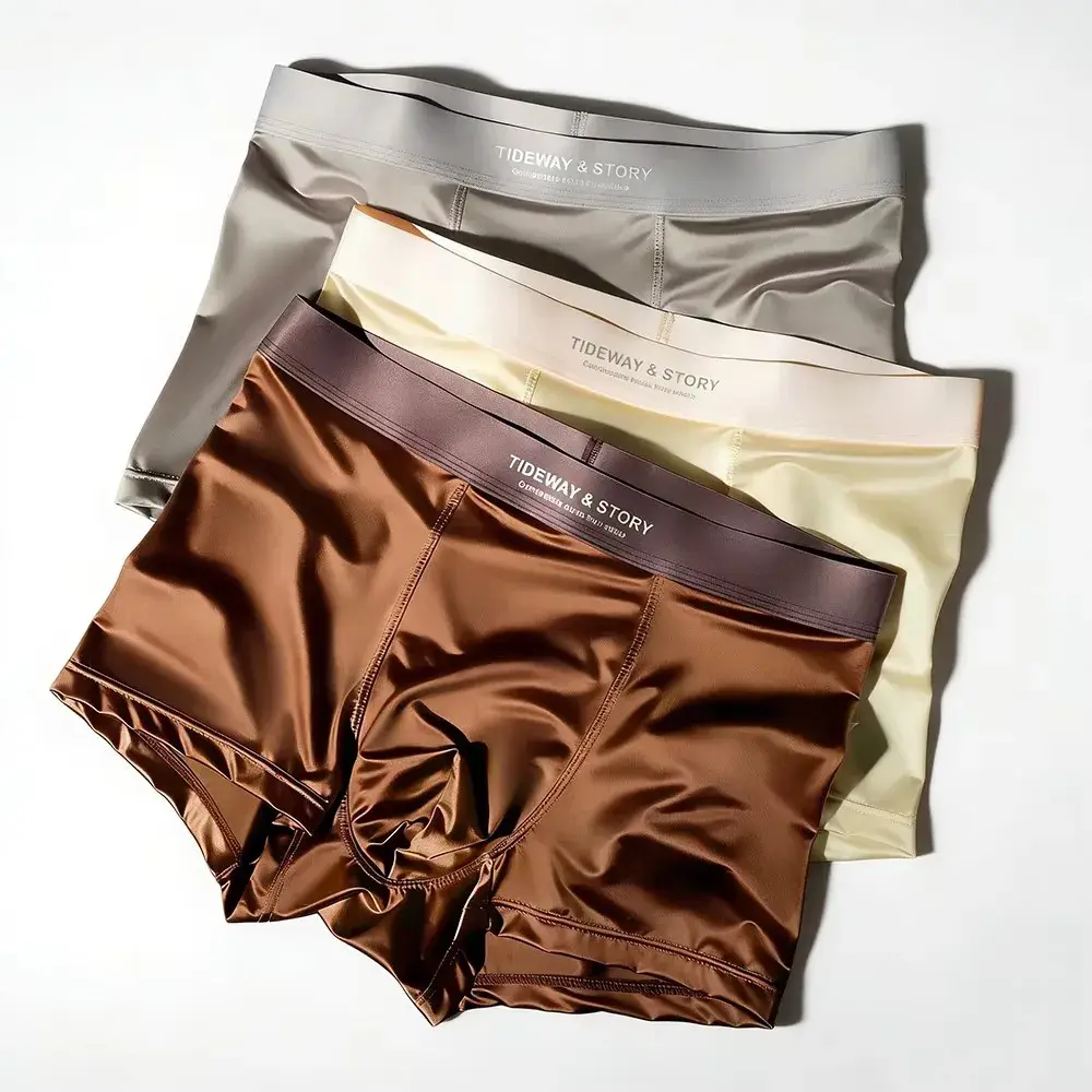 8pcs Mens Boxer Briefs Ice Silk Underwear for Men Breathable Moisture Wicking Mid Waist Solid Boxer Shorts