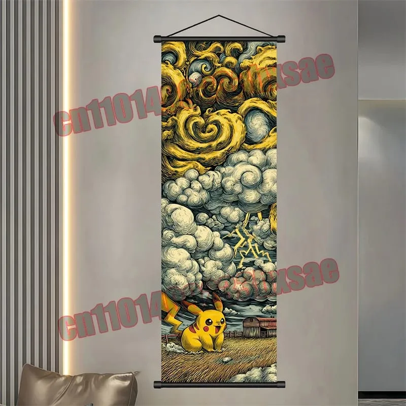 Printed Pokemon Poster Anime Wall Artwork Gengar Eevee Pikachu Images Scroll Paintings Retro Artist Home Living Room Decor