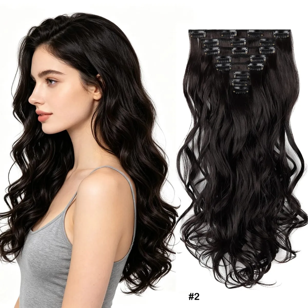 8Pcs Wavy Clip-In Hair Extensions Set 17Clips Matte Synthetic Full Head Hairpiece for Women Easy to Install