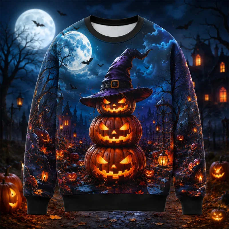 2026 nya pumpatryck halloween sweatshirts Mode trendiga långärmade semesterkläder tröja lösa Streetwear Hip Hop tröjor