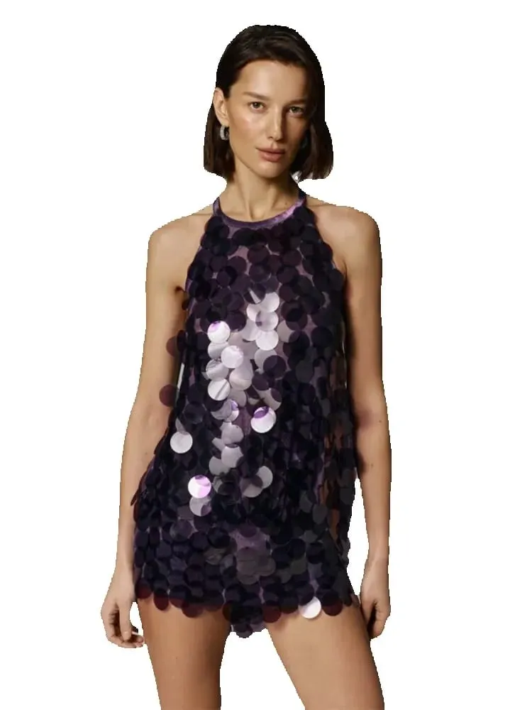 Women's 2026 Halter Sequin Dress Sleeveless Loose Large Sequin A-line Mini Dress Summer Evening Party Shining Gown Elegant Sexy — image 4