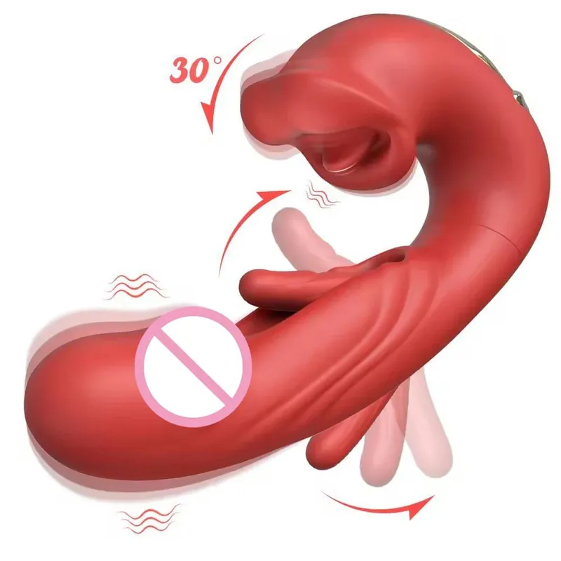 3 i 1 Dildo Vibrator för kvinnor Tungan slickar Knacka Klaffa G-punktsstimulering Sexleksaker för kvinnor Kvinnlig onanist Vuxen
