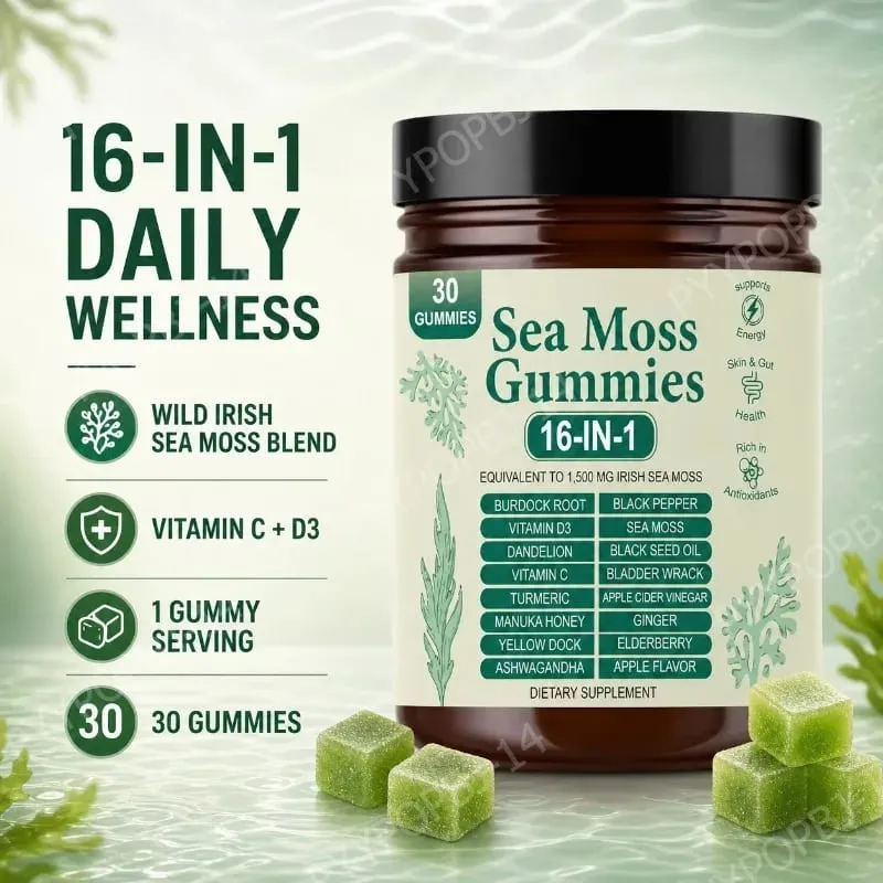 Irish Sea Moss Gummies 1500mg Equivalent 16 in 1 Botanical Blend Apple Flavor Daily Wellness Supplement 30 Count — image 1